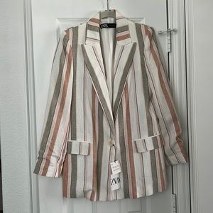 Zara Striped Linen Blend Blazer, size XS
